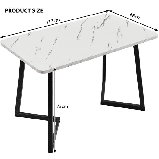 Mesa de jantar - tampo em mármore - pés em metal preto - 117x68cm - Preto e branco