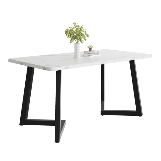 Mesa de jantar - tampo em mármore - pés em metal preto - 117x68cm - Preto e branco