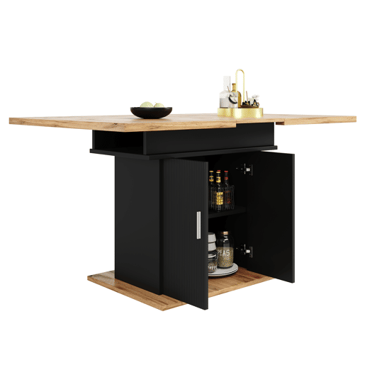 Mesa de jantar retrátil 140x70 cm - em MDF - com arrumação - Preto e Natural