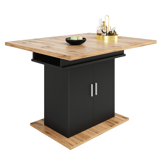 Mesa de jantar retrátil 140x70 cm - em MDF - com arrumação - Preto e Natural