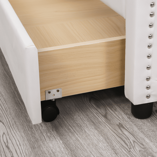 Cama de adulto estofada em imitação de pele - 160x200cm - com 2 gavetas - Branco