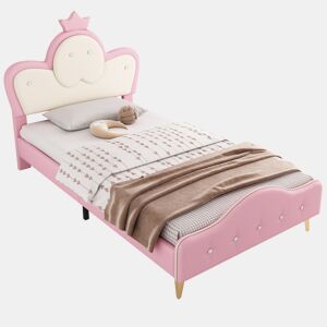 Cama de criança,cama de solteiro de pu 90x200cm com luz led,rosa