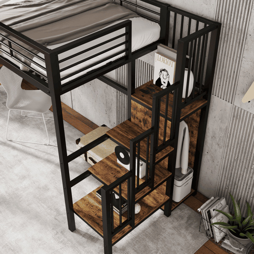 Cama de criança,cama alta de metal e mdf 90x200cm,preto