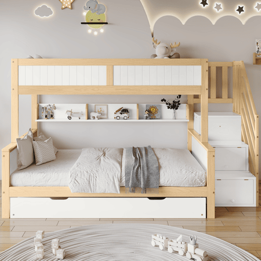 Beliche,cama gavetão de madeira de pinho 90120x200(90x190)cm,branco+natural