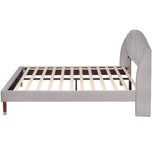 Cama estofada 160x200cm em veludo com estrado de ripas - Cinzento