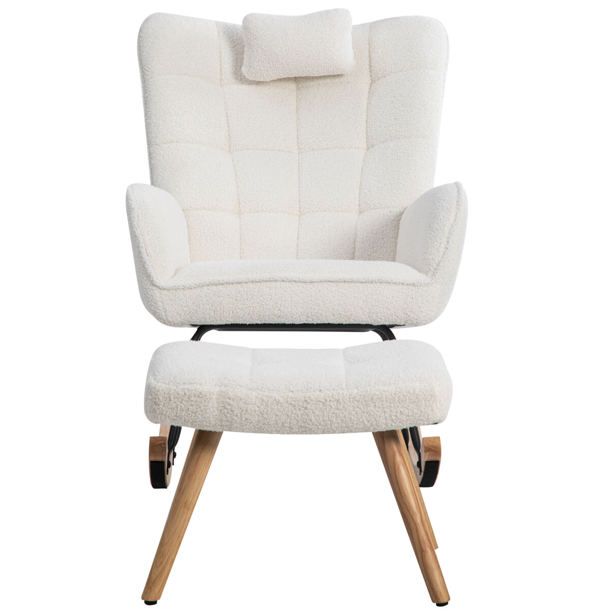 Mecedora、mecedora de tejido de rizo francés - con almohada y reposapiés - blanco
