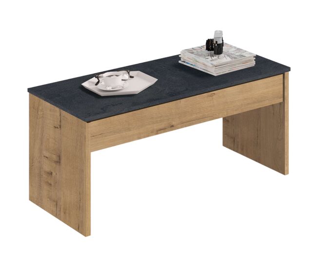 Mesa De Centro Elevable Color Roble Y Mármol Salón Comedor Estilo Moderno Almacenaje 47-58x100x50cm