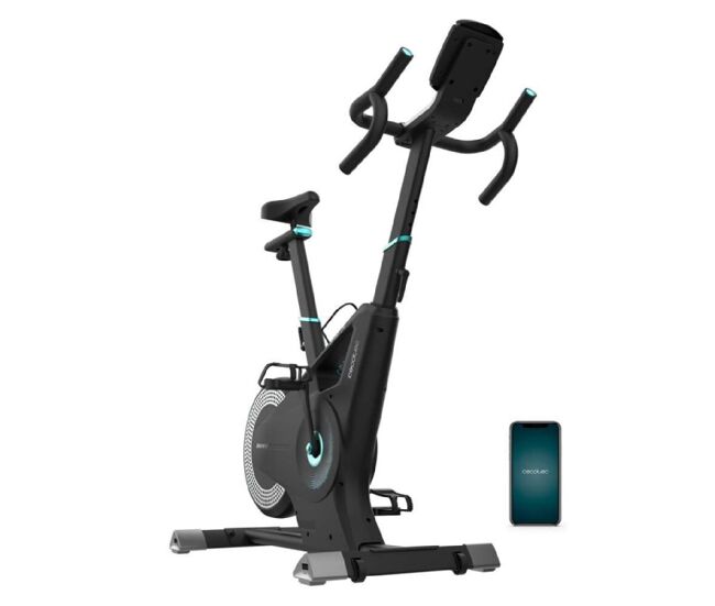 Cecotec bicicleta estática de resistencia de aire y magnética drumfit indoor eolo. app y pantalla led, volante de inercia 6kg