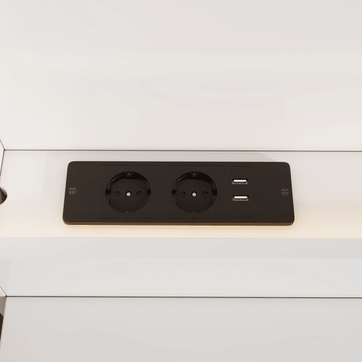 Contentor-cama para adultos 180x200 cm em madeira - com fichas USB e LED - 2 mesinhas de cabeceira e 2 gavetas - Branco