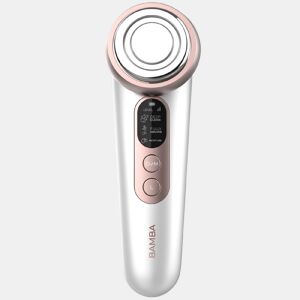 Cecotec Massajador facial de fototerapia com luz azul e luz vermelha, com função de calor, vibração e microcorrente EMS. em também um ecrã e funciona com bateria.