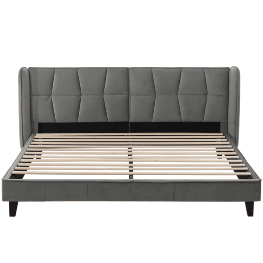 Cama de casal estofada em veludo - 180x200cm - com estrado de molas - Cinzento