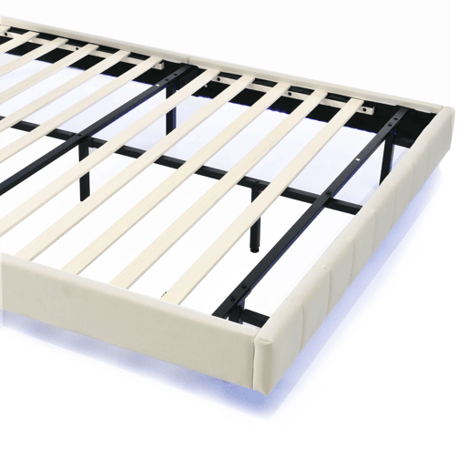 Cama para adultos 140x200 cm - cama flutuante com LED e 2 portas USB + estrado - tecido de linho - Cinzento