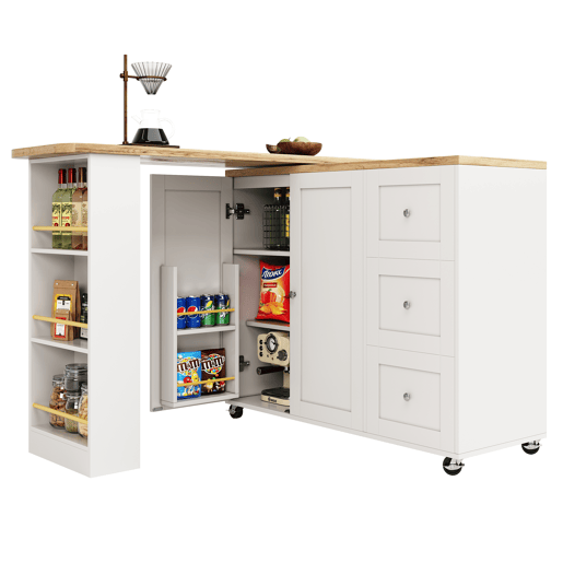 Aparador?Móvel bar com mesa giratória - MDF - 3 gavetas e 2 portas - Branco