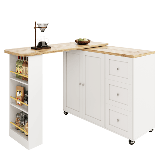 Aparador?Móvel bar com mesa giratória - MDF - 3 gavetas e 2 portas - Branco