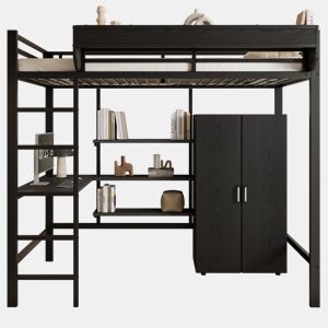 Cama alta para crianças,cama de solteiro de metal 90x200cm,preto