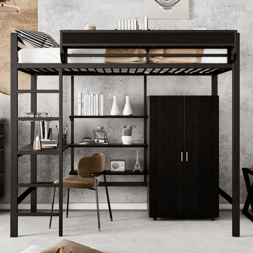 Cama alta para crianças,cama de solteiro de metal 90x200cm,preto