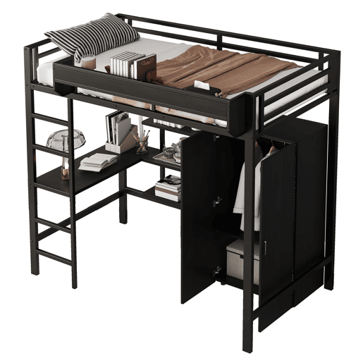 Cama alta para crianças,cama de solteiro de metal 90x200cm,preto