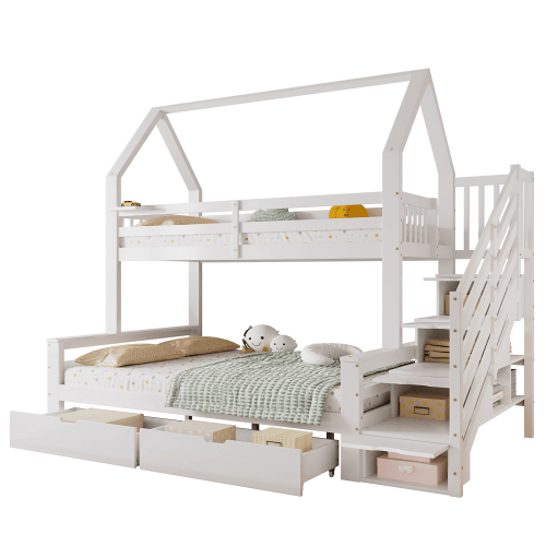 Beliche,cama-casa de madeira de pinho 90x200cm com 2 gavetas,branco Beliche,cama-casa de madeira de pinho 90x200cm com 2 gavetas,branco