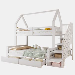 Beliche,cama-casa de madeira de pinho 90x200cm com 2 gavetas,branco