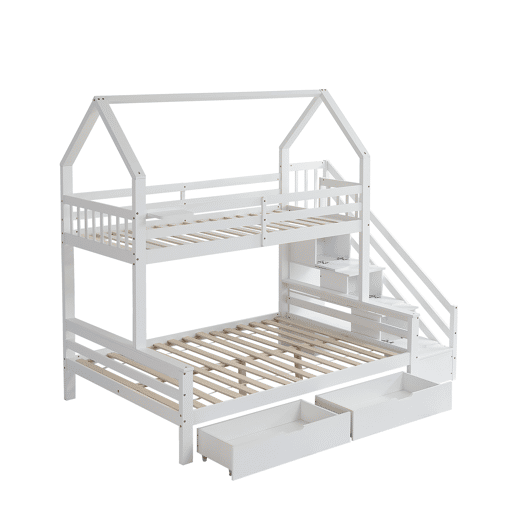 Beliche,cama-casa de madeira de pinho 90x200cm com 2 gavetas,branco Beliche,cama-casa de madeira de pinho 90x200cm com 2 gavetas,branco