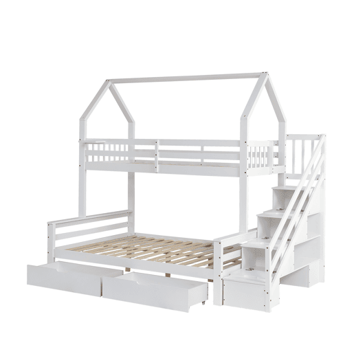 Beliche,cama-casa de madeira de pinho 90x200cm com 2 gavetas,branco Beliche,cama-casa de madeira de pinho 90x200cm com 2 gavetas,branco