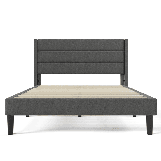 Cama estofada em linho - 140x200cm - estilo contemporâneo - Cinzento