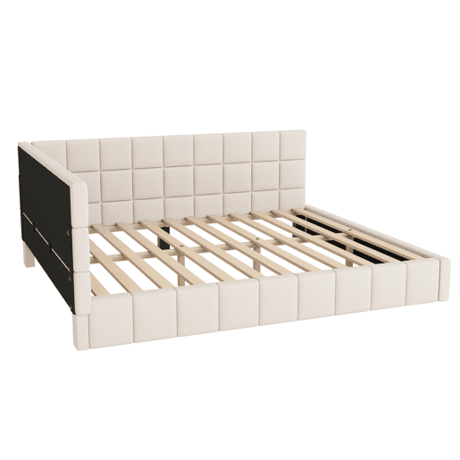 Cama de adulto 160x200cm em veludo com estrado de ripas e estrado de ripas - Bege