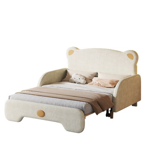 Cama infantil,cama nido de terciopelo 140x200(140x105)cm,beige