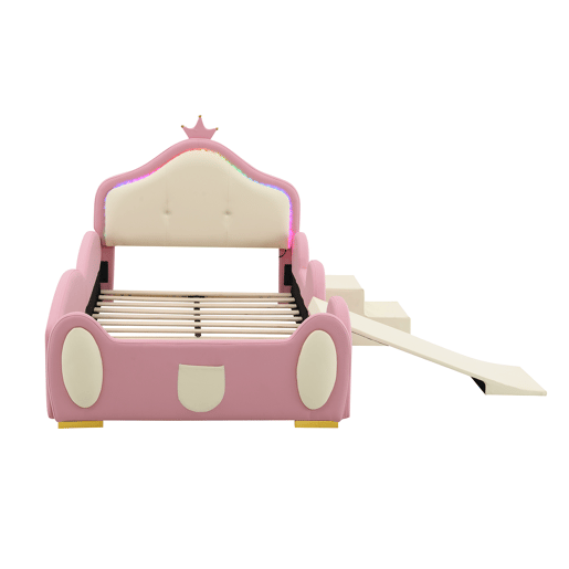 Cama de criança,cama de solteiro de pu 90x200cm com luz led,rosa