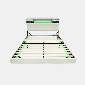 Cama em tecido de linho 140x200 cm - com tomada USB e estrado - Bege