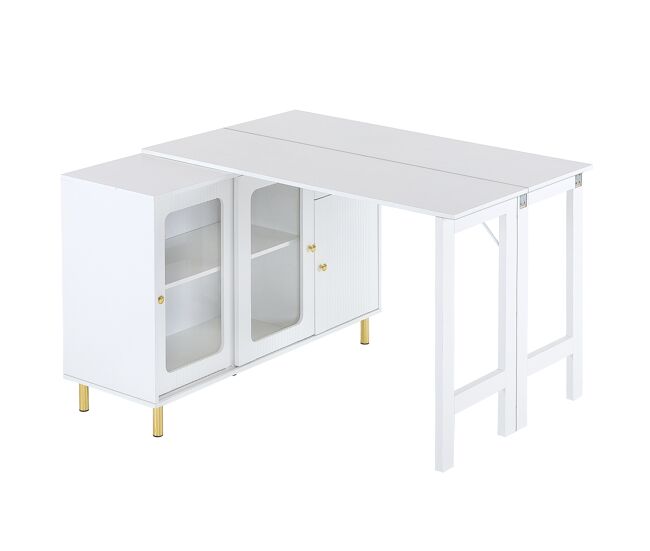 Aparador moderno con tapa giratoria retráctil - varios espacios de almacenamiento - mdf - blanco