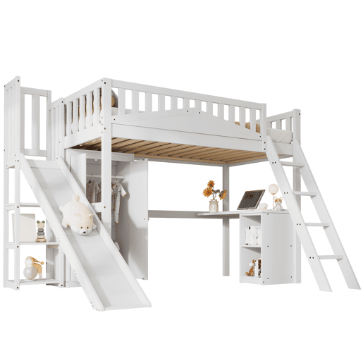 Cama alta para crianças,cama de solteiro de madeira de pinho 90x200cm,branco