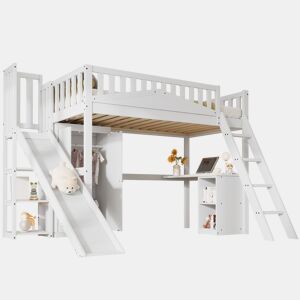 Cama alta para crianças,cama de solteiro de madeira de pinho 90x200cm,branco