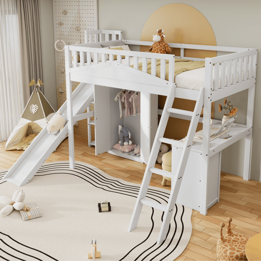 Cama alta para crianças,cama de solteiro de madeira de pinho 90x200cm,branco