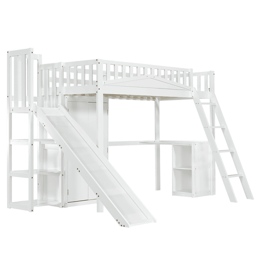 Cama alta para crianças,cama de solteiro de madeira de pinho 90x200cm,branco