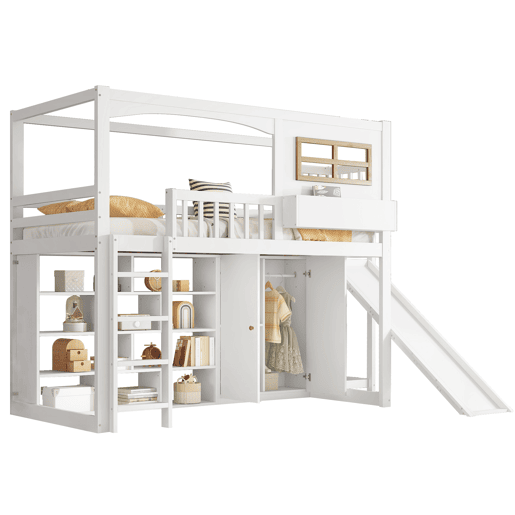 Cama alta para crianças,cama de solteiro de madeira de pinho 90x200cm,branco