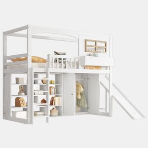 Cama alta para crianças,cama de solteiro de madeira de pinho 90x200cm,branco