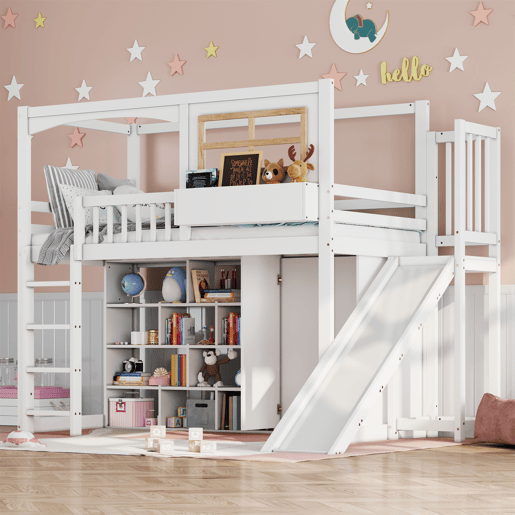 Cama alta para crianças,cama de solteiro de madeira de pinho 90x200cm,branco
