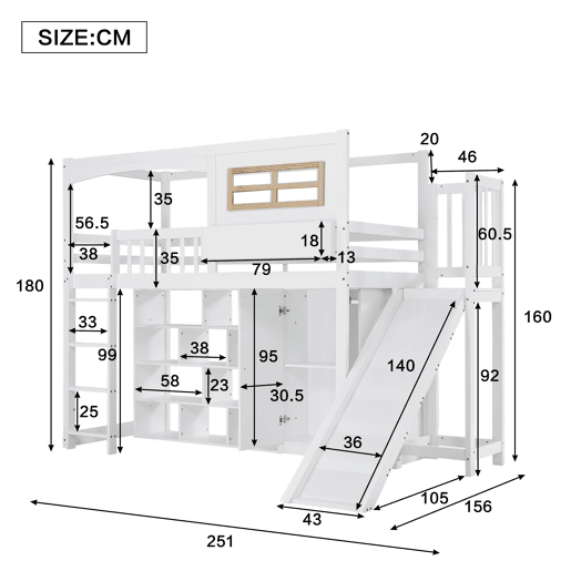 Cama alta para crianças,cama de solteiro de madeira de pinho 90x200cm,branco