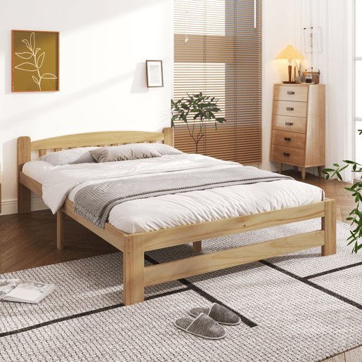 Cama individual com estrutura em madeira 140x200cm - Natural