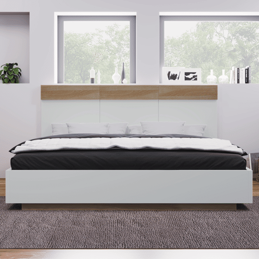 Cama para adultos 160x200cm - cama flutuante com estrado de ripas - estrutura de madeira - branco