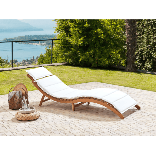 Espreguiçadeira com almofada LUINO Madeira de acácia Branco creme