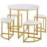 Mesa de jantar e 4 cadeiras - tampo em MDF, estrutura em ferro dourado e almofadas em veludo branco - Branco e dourado