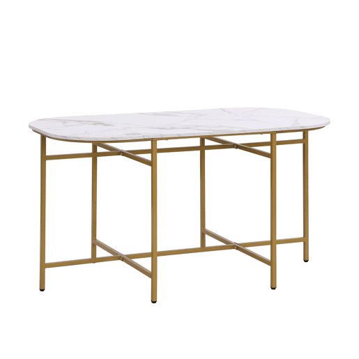 Conjunto de mesa e 6 cadeiras - cadeiras com almofada de assento e encosto - dourado