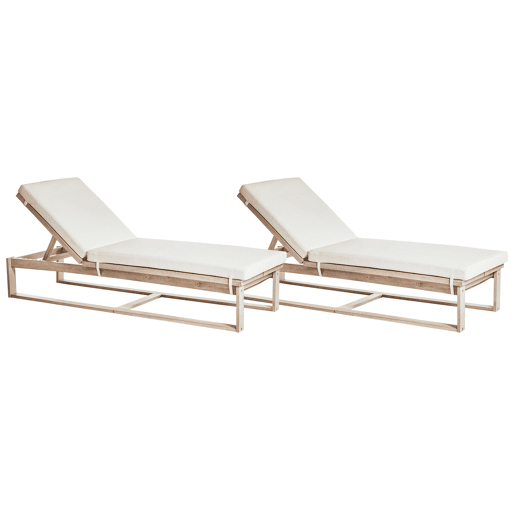 Conjunto de 2 espreguiçadeiras com almofadas AZZANELLO Madeira de acácia Branco creme