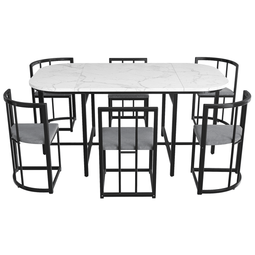 Conjunto de mesa e 6 cadeiras - cadeiras com assento e almofadas para as costas - preto Conjunto de mesa e 6 cadeiras - cadeiras com assento e almofadas para as costas - preto