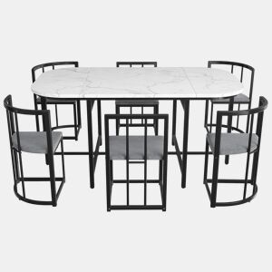 Conjunto de mesa e 6 cadeiras - cadeiras com assento e almofadas para as costas - preto