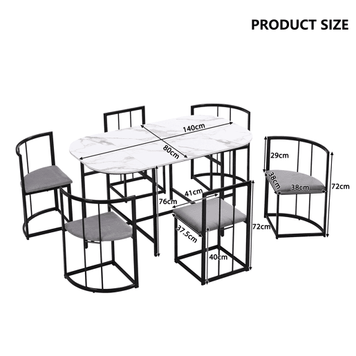 Conjunto de mesa e 6 cadeiras - cadeiras com assento e almofadas para as costas - preto Conjunto de mesa e 6 cadeiras - cadeiras com assento e almofadas para as costas - preto