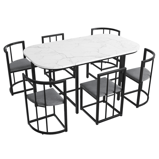 Conjunto de mesa e 6 cadeiras - cadeiras com assento e almofadas para as costas - preto Conjunto de mesa e 6 cadeiras - cadeiras com assento e almofadas para as costas - preto