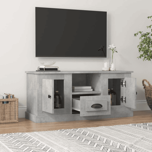 Móvel p TV, Armário de TV 100x35,5x45 madeira processada cinzento cimento